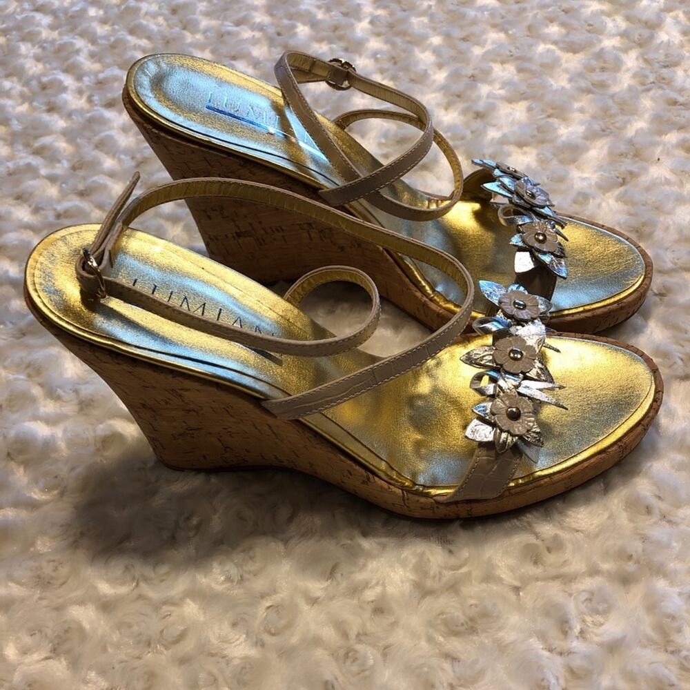 Lumiani Strappy Leather Cork Wedge Platform 40